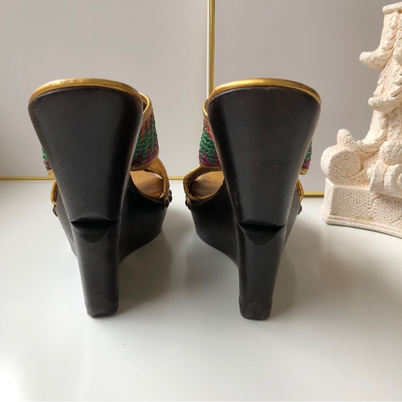 Diane von Furstenberg DVF Moore Tropical Leather Weave Wedge Platform Slingback - Picture 3 of 9